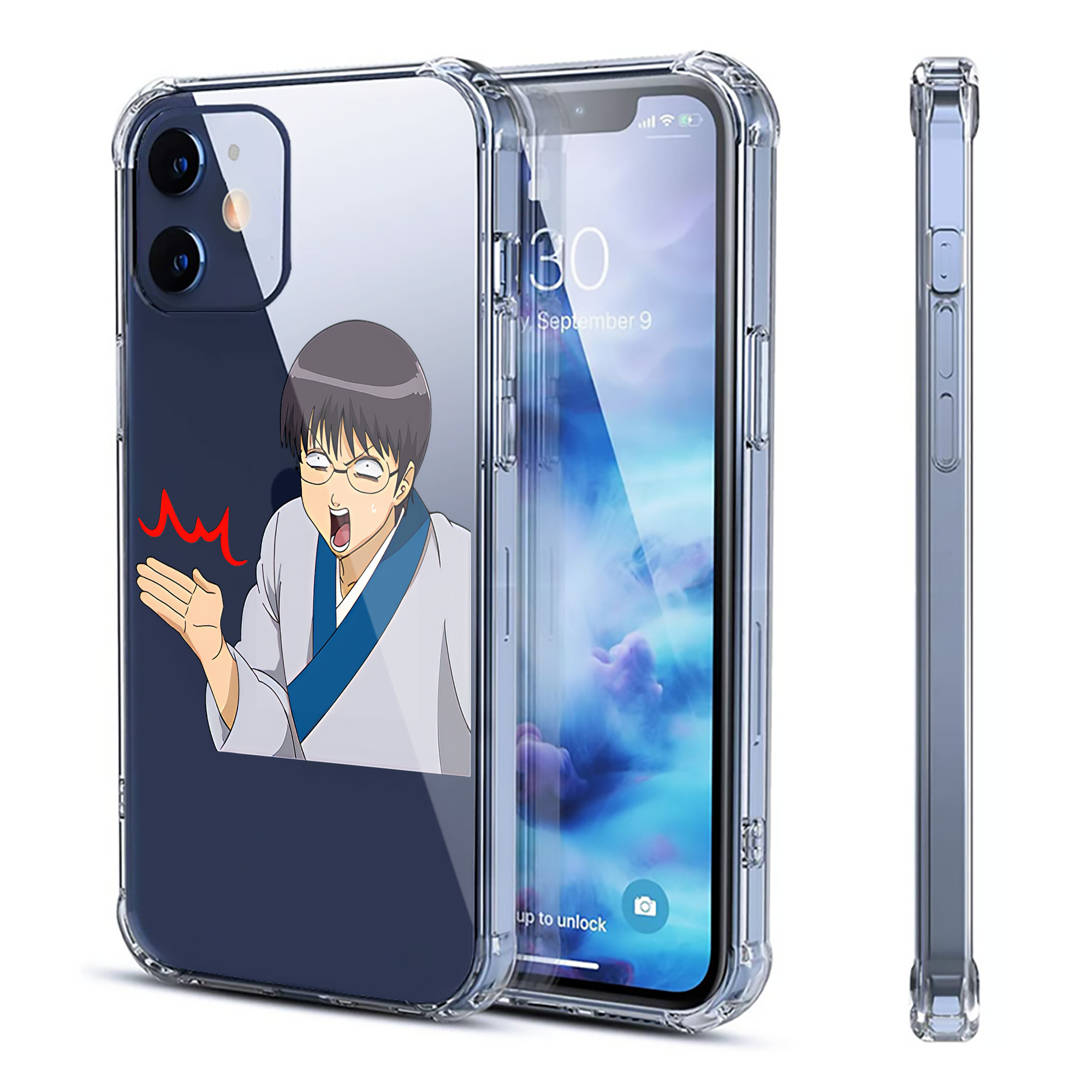 （画像用） ぎんたま 坂田銀時（さかたぎんとき） 神楽 志村新八（しむら しんぱち） GINTAMA Sakata Gintoki Kagura Shimura Shinpachi 【iPhone 12シリーズ対応】透明スマホケース（クリアソフトケース）
